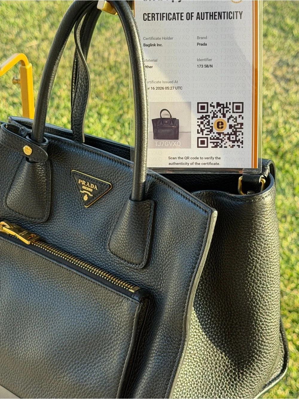 Prada Black Pebbled Leather Satchel with Front Zip Pocket